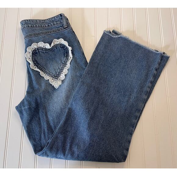 Ashley Mason Heart Pockets Wide Leg Raw Hem Size Teens Juniors 5 27 - Picture 1 of 8